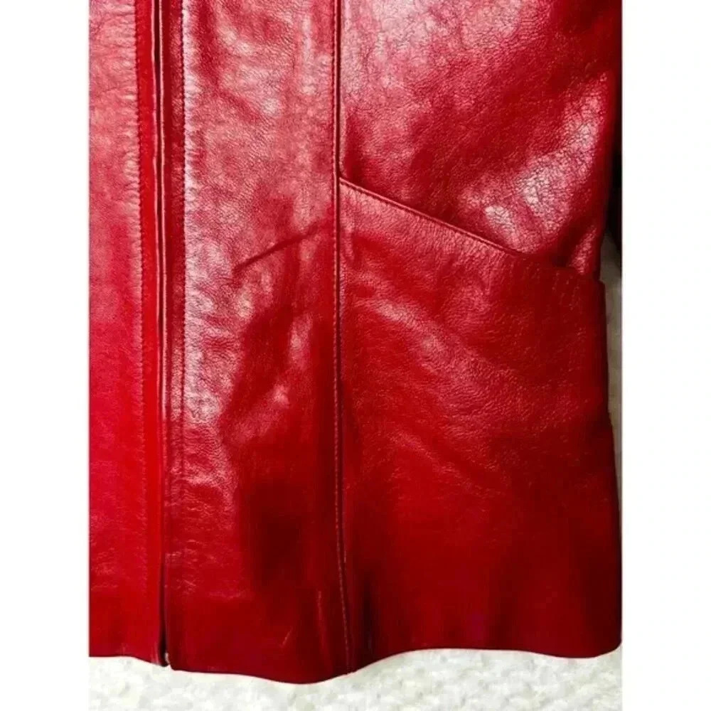 Y2K Genuine Leather Zip Jacket B*Lucid Cherry Red Fitted Moto Size Small - Picture 13 of 16